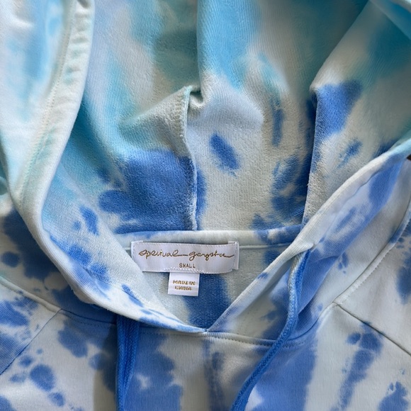 Spiritual Gangster Luna Crop Hoodie Aruba Blue White Tie Dye Terry S NWOT - Picture 6 of 8